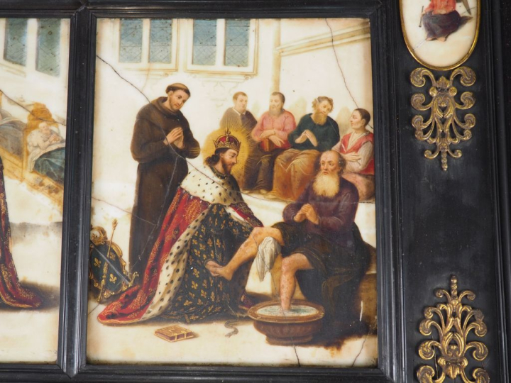 Ecole française XVIIème (Claude DERUET attribué à).  Peinture sur marb