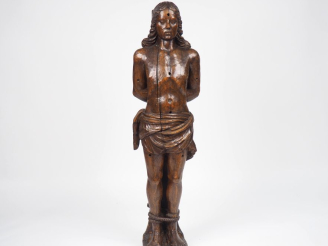Vente aux enchères Ecole française XVIIème.  "Saint Sébastien" Grande sculpture en noyer 
