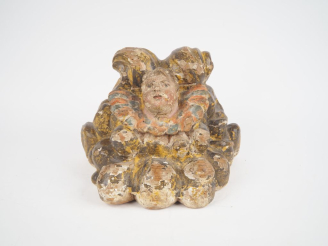 Vente aux enchères Chapiteau ou sellette XVIIIème en bois sculpté et polychrome à décor d