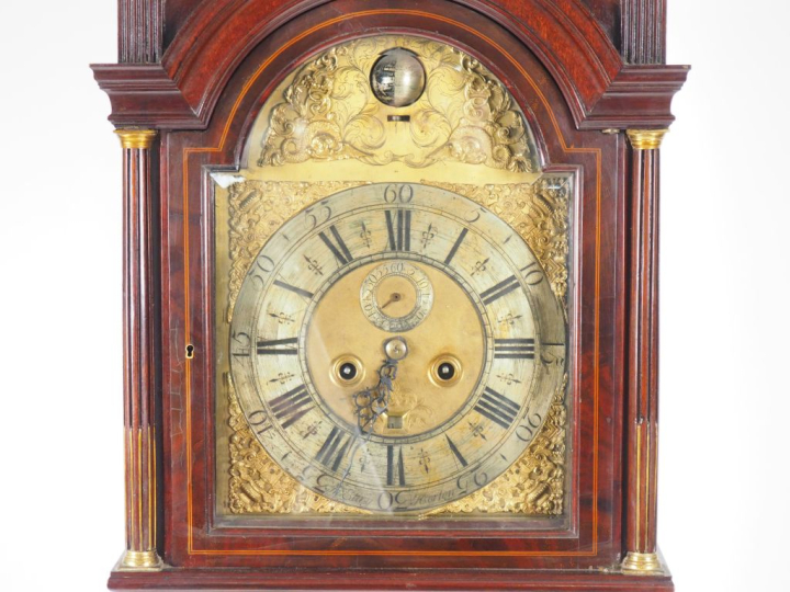 Régulateur de parquet anglais XIXème en acajou, placage d'acajou et ma