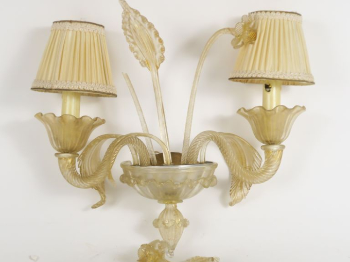 Paire d'appliques doubles en verre de Venise en verre translucide pail