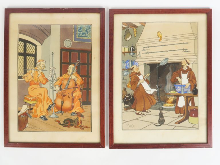 Harry ELIOTT.  Suite de quatre lithographies en couleur "les moines bo