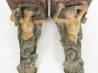 Vente aux enchères Paire de sellettes Napoléon III en terre cuite polychrome à décor de s