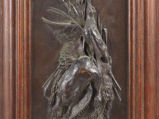 Pierre Jules MENE. Plaque en bronze à patine brune "trophée de chasse"