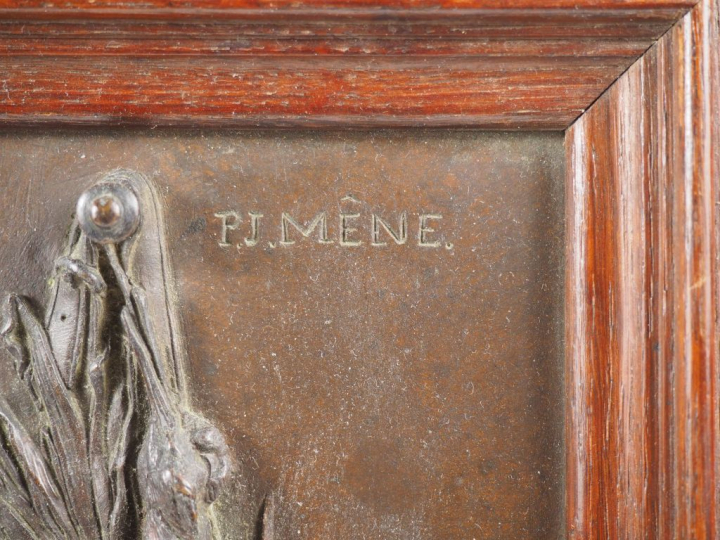 Pierre Jules MENE. Plaque en bronze à patine brune "trophée de chasse"