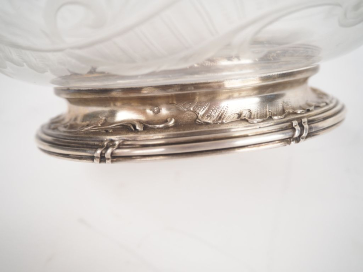 Jatte 1900 en cristal gravé et argent, poinçon Minerve, à décor de feu