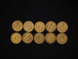 Vente aux enchères 10 souverains or : 1929, 1927, 1912, 1892, 1930, 1914, 1930, 1927, 191