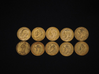 Vente aux enchères 10 souverains or : 1912, 1929, 1912, 1915, 1931, 1891, 1911, 1918, 192