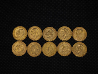 Vente aux enchères 10 souverains or : 1913, 1913, 1927, 1931, 1908, 1929, 1928, 1913, 193