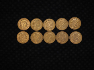 Vente aux enchères 10 pièces de 20 Francs or : 1910, 1905, 1905, 1910, 1907, 1914, 1909, 