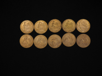 Vente aux enchères 10 pièces de 20 Francs or : 1910, 1910, 1901, 1908, 1910, 1910, 1913, 