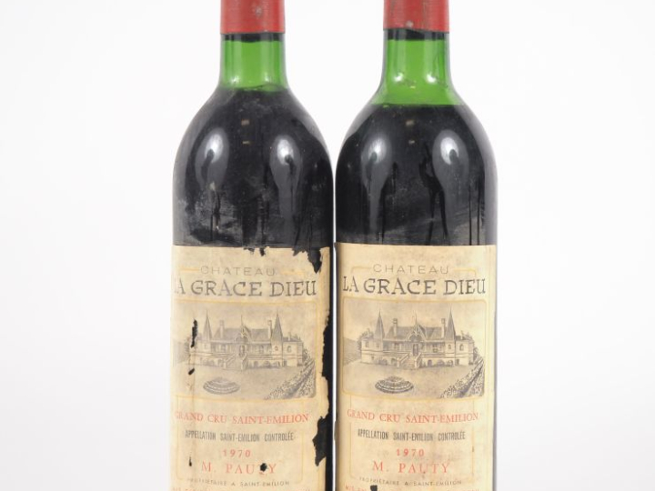 2 BOUTEILLES CHÂTEAU LA GRACE DIEU GC ST ÉMILION - 1970 - 1 BG/1 HEP/E