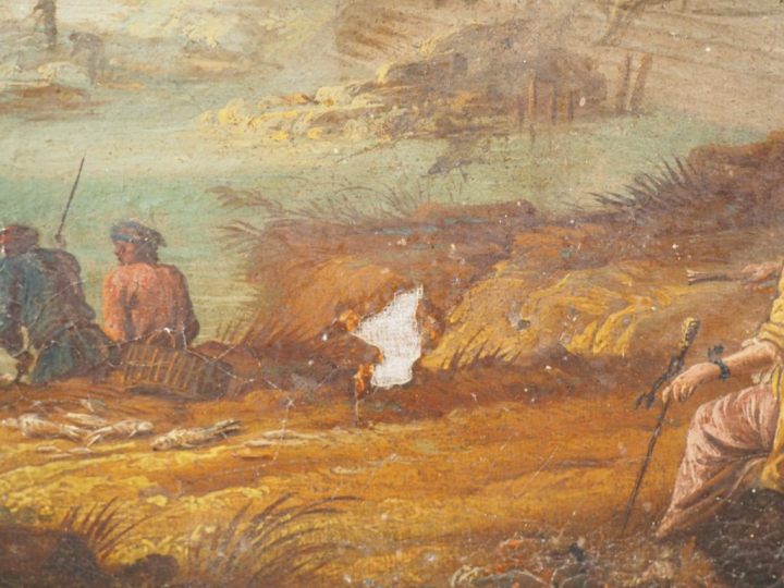 VAN DER SLUYS. "Port animé dans un paysage d'architecture". Huile sur 