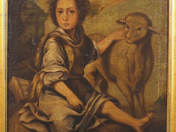 Ecole française XVIIIème.  "Jeune berger et sa brebis". Huile sur toil