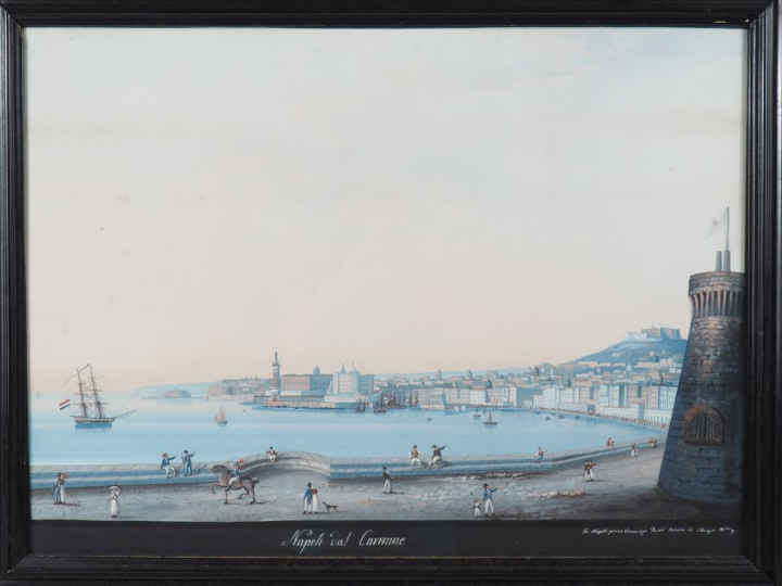 Paire de gouaches napolitaines XIXème, "Napoli dal Carmine" et "l'écut