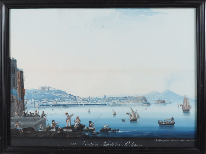 Paire de gouaches napolitaines XIXème, "Napoli dal Carmine" et "l'écut