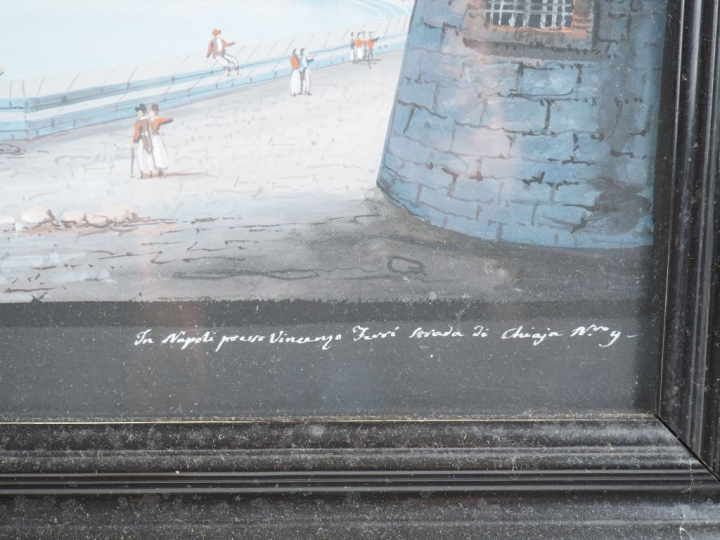 Paire de gouaches napolitaines XIXème, "Napoli dal Carmine" et "l'écut