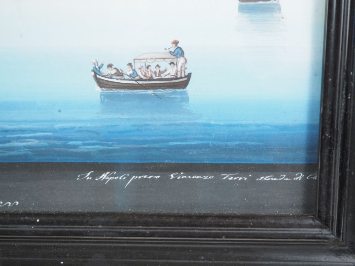 Paire de gouaches napolitaines XIXème, "Napoli dal Carmine" et "l'écut