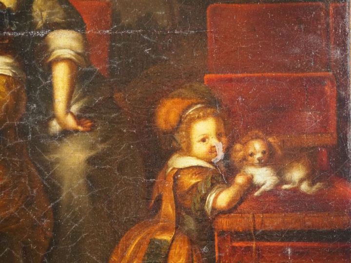 Ecole française XIXème. "Jeune mère et ses enfants dans un intérieur".