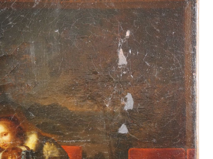 Ecole française XIXème. "Jeune mère et ses enfants dans un intérieur".