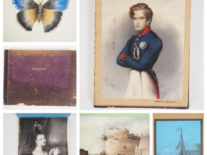 Album antiquorum.  40 dessins ou gravures. Album ayant appartenu à Alo