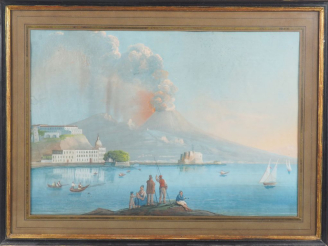 Vente aux enchères Ecole napolitaine fin XIXème - début XXème. "L'éruption du Vésuve". Aq