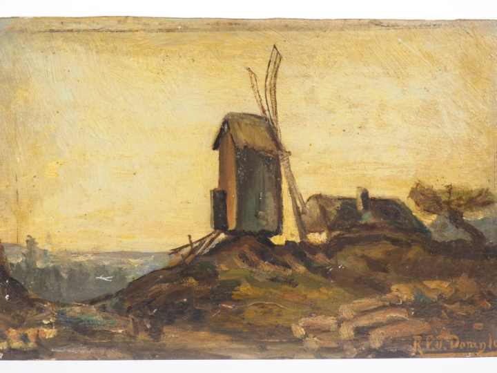 Ecole française fin XIXème - début XXème. "Le moulin" et "marine". 2 h