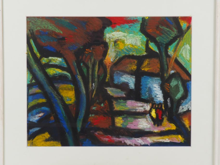 Ecole française contemporaine. "paysage fauve" Pastel signé en haut à 