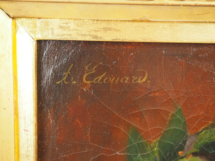 A. EDOUARD.  "portrait de femme laurée"  Huile sur toile, signée en ha