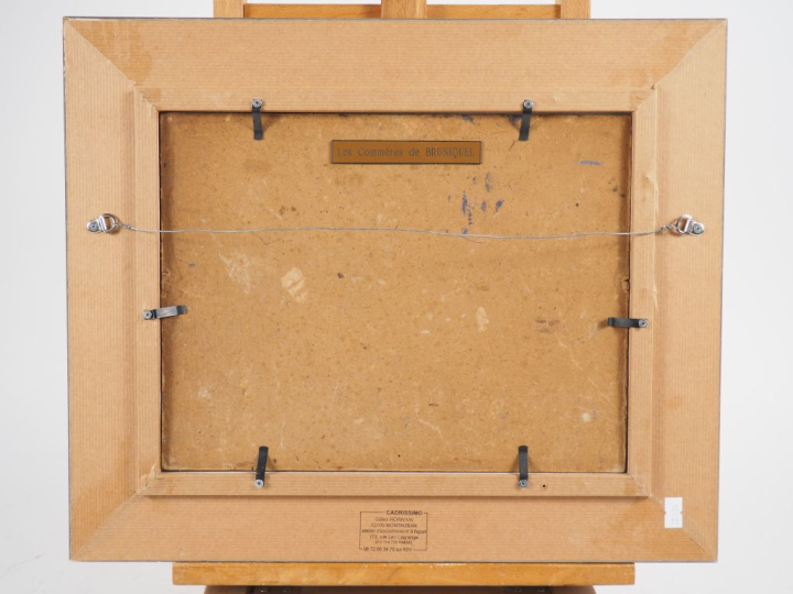 Lucien ANDRIEU.  "les commères de Bruniquel" Huile sur panneau, signée