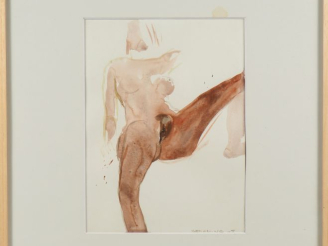 Vente aux enchères FOUAD BELLAMINE.  "femme nue"  Aquarelle, signée en bas à droite  Dim.