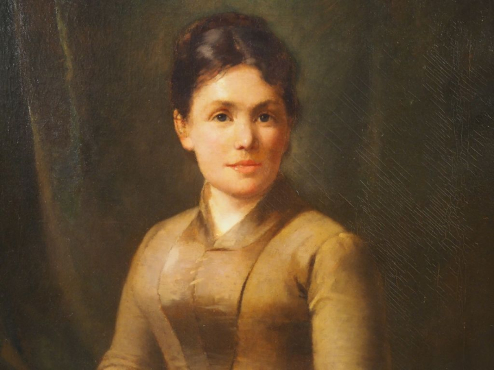 Emile CHARLET (attribué à). "jeune femme au carnet"  Huile sur toile, 