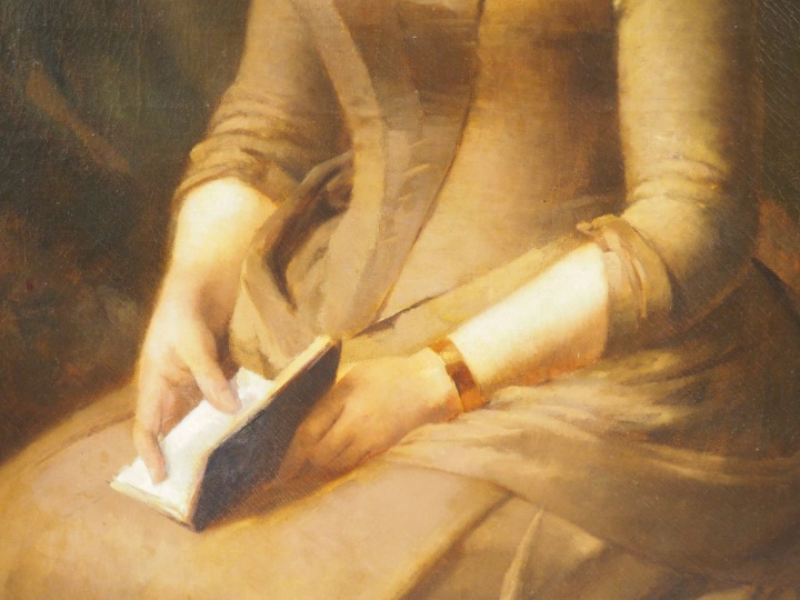 Emile CHARLET (attribué à). "jeune femme au carnet"  Huile sur toile, 