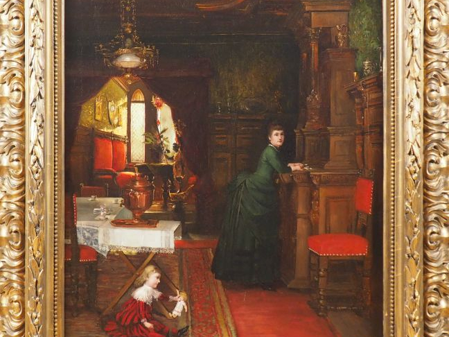 KLEIN CHEVALIER.  "jeune mère et sa fille dans la salle à manger du ch