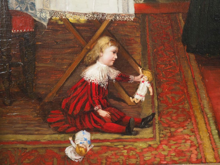 KLEIN CHEVALIER.  "jeune mère et sa fille dans la salle à manger du ch