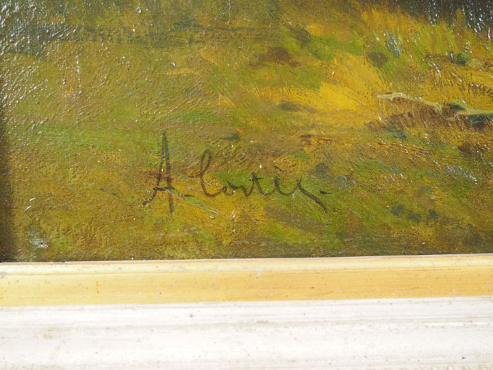A. CORTES. "Bergère et ses chèvres". Huile sur toile signée en bas à g