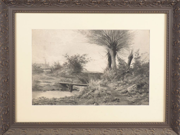 A. ALLONGÉ. "paysage lacustre animé et paysage animé" Paire de lavis s