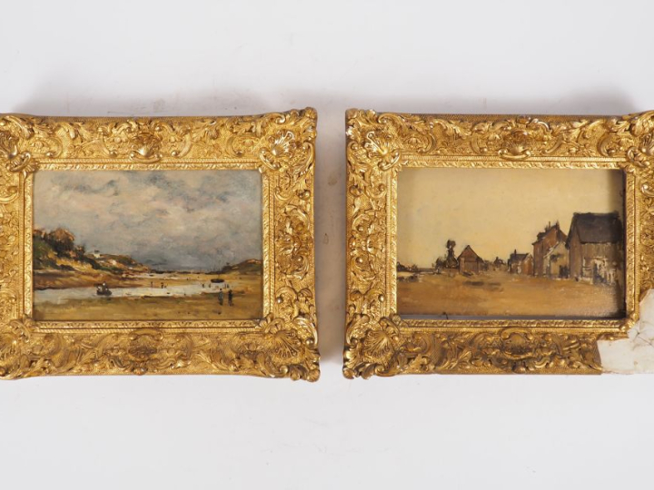 Camille Emile DUFOUR.  "Douarnenez" et "village breton" Deux huile sur