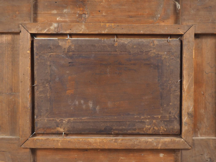 Jules DUPRE.  "Paysage"  Huile sur panneau d'acajou, signée en bas à g