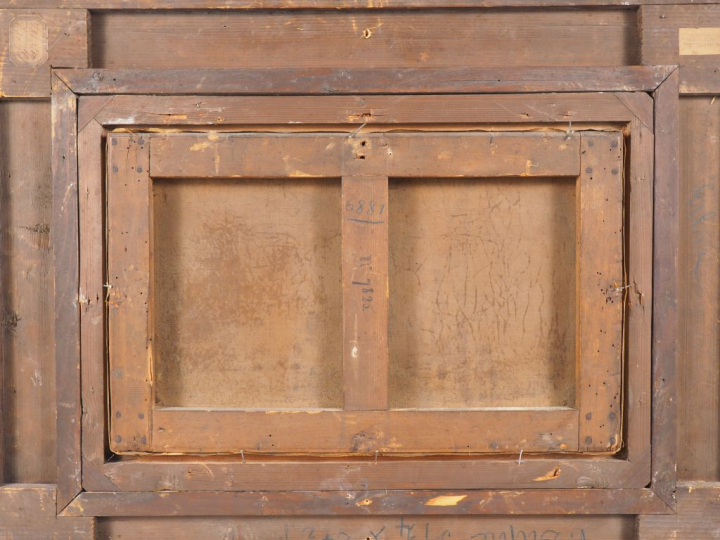 Victor DUPRE.  "paysage lacustre animé" Huile sur toile, signée en bas