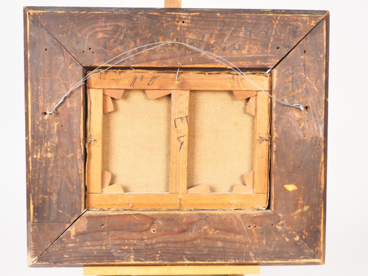 Jean ENDERS. "Animaux devant la ferme au clair de lune". Huile sur toi