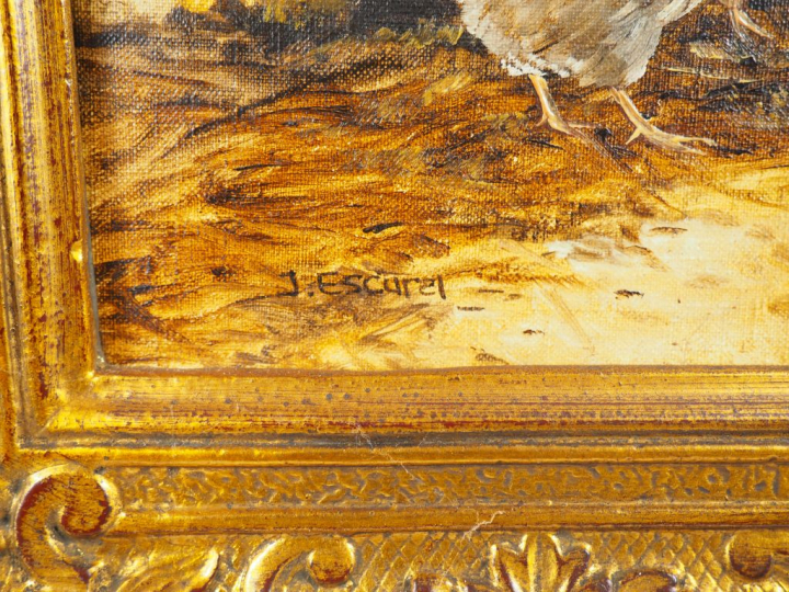 ESCUREL.  "le poulailler" Huile sur toile, signée en bas à gauche  Dim