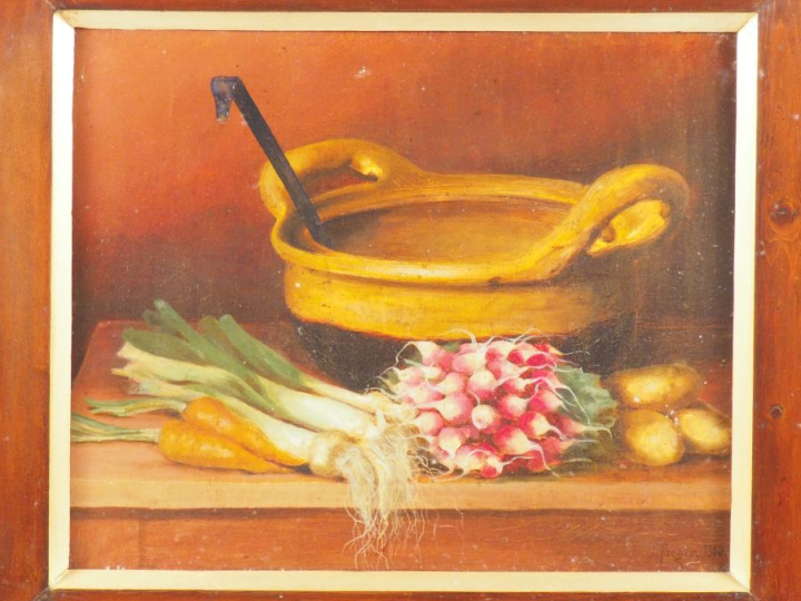 FREGER. "Natures mortes aux légumes et aux fruits". Paire d'huiles sur