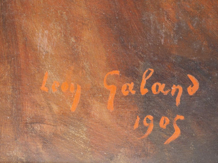 Léon GALAND.  "portrait d'apparat d'élégante à l'éventail"  Grande hui