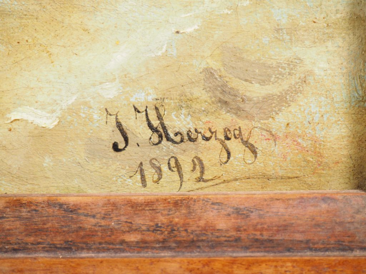 J. HERZOG.  "Marine" Huile sur toile, signée en bas à droite (petites 