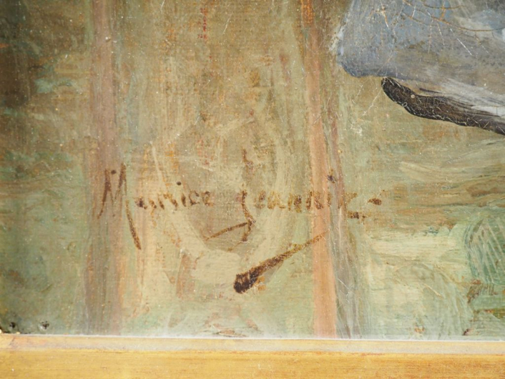 Maurice JANNIN.  "portrait d'apparat d'une élégante à la robe de soie 