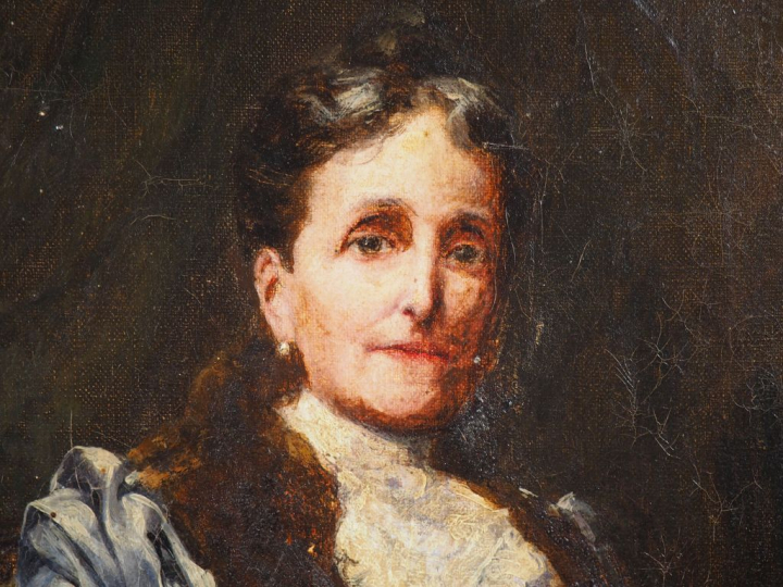 Maurice JANNIN.  "portrait d'apparat d'une élégante à la robe de soie 