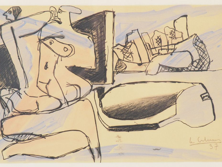 LE CORBUSIER. "Composition". Lithographie en couleur signée en bas à d