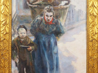 Vente aux enchères Raphael LEWISOHN. "Paysanne et son enfant revenant des champs". Grande
