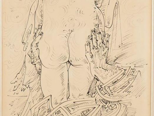 André MASSON. "nue érotique". Encre signée en bas à droite. Provenance